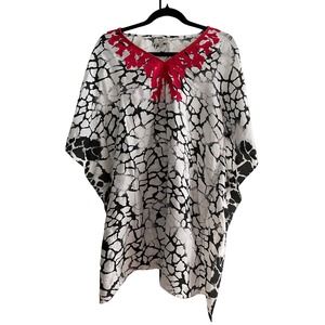 Neiman Marcus Indikka New York White Black Red Kafkan Style Tunic Top. NWT. S